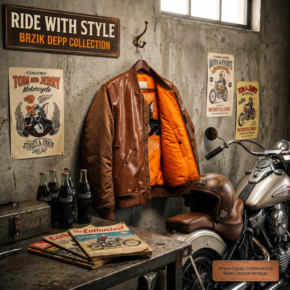 Cartoon sports casual leather cowhide jacket-J39