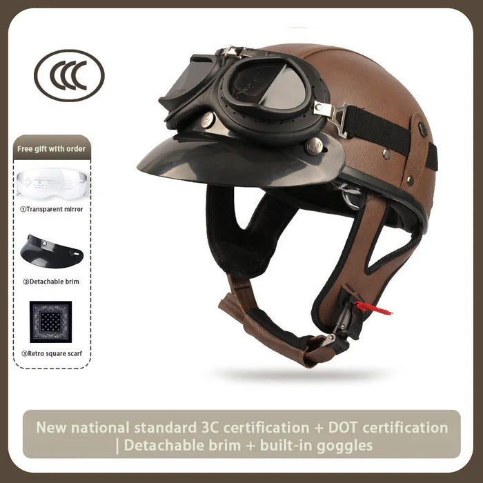 Japanese-Style Retro Summer Half Helmet –Dark Brown- H16