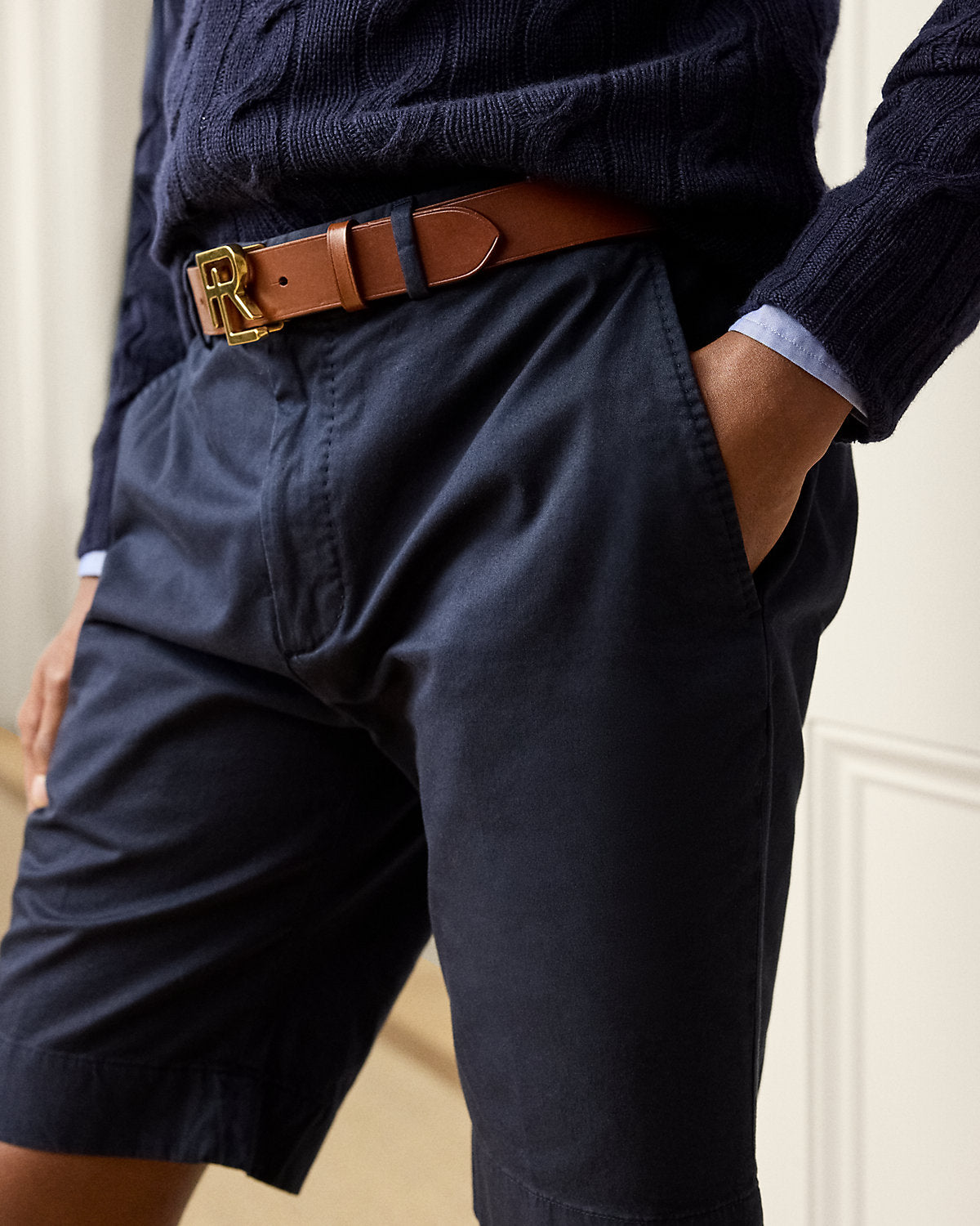 Hand-Tailored Slim Stretch Chino Short Classic Chairman Navy