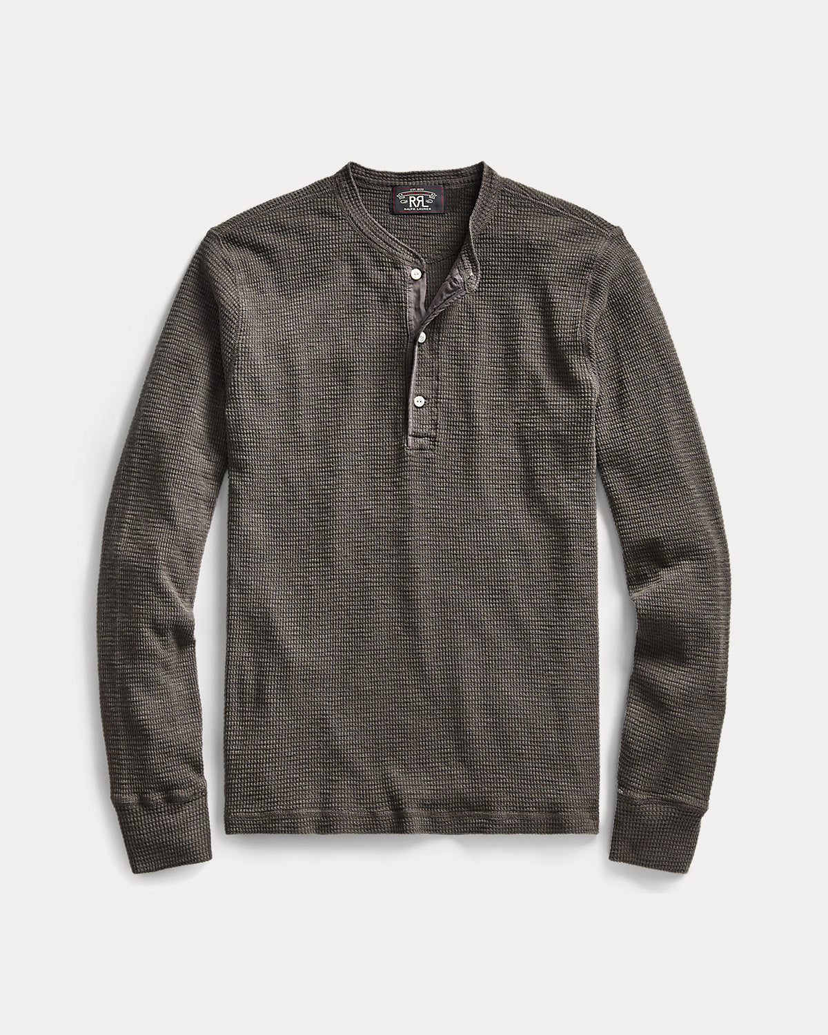 Waffle-Knit Cotton Henley Faded Black Canvas