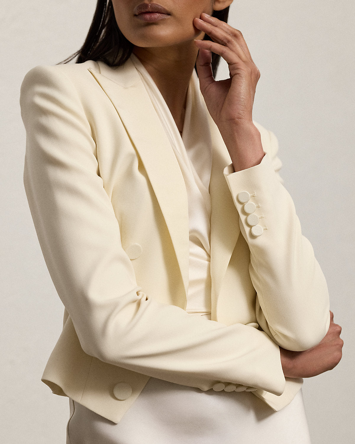 Spencer Wool Crepe Tuxedo Jacket Lux Cream