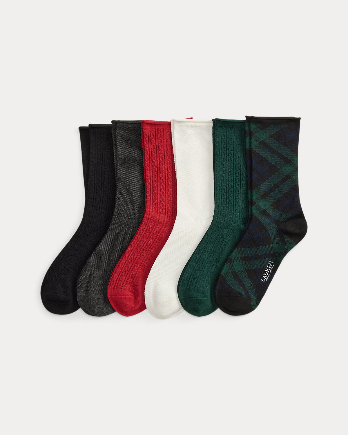 Plaid & Mini-Cable Roll-Top Sock 6-Pack