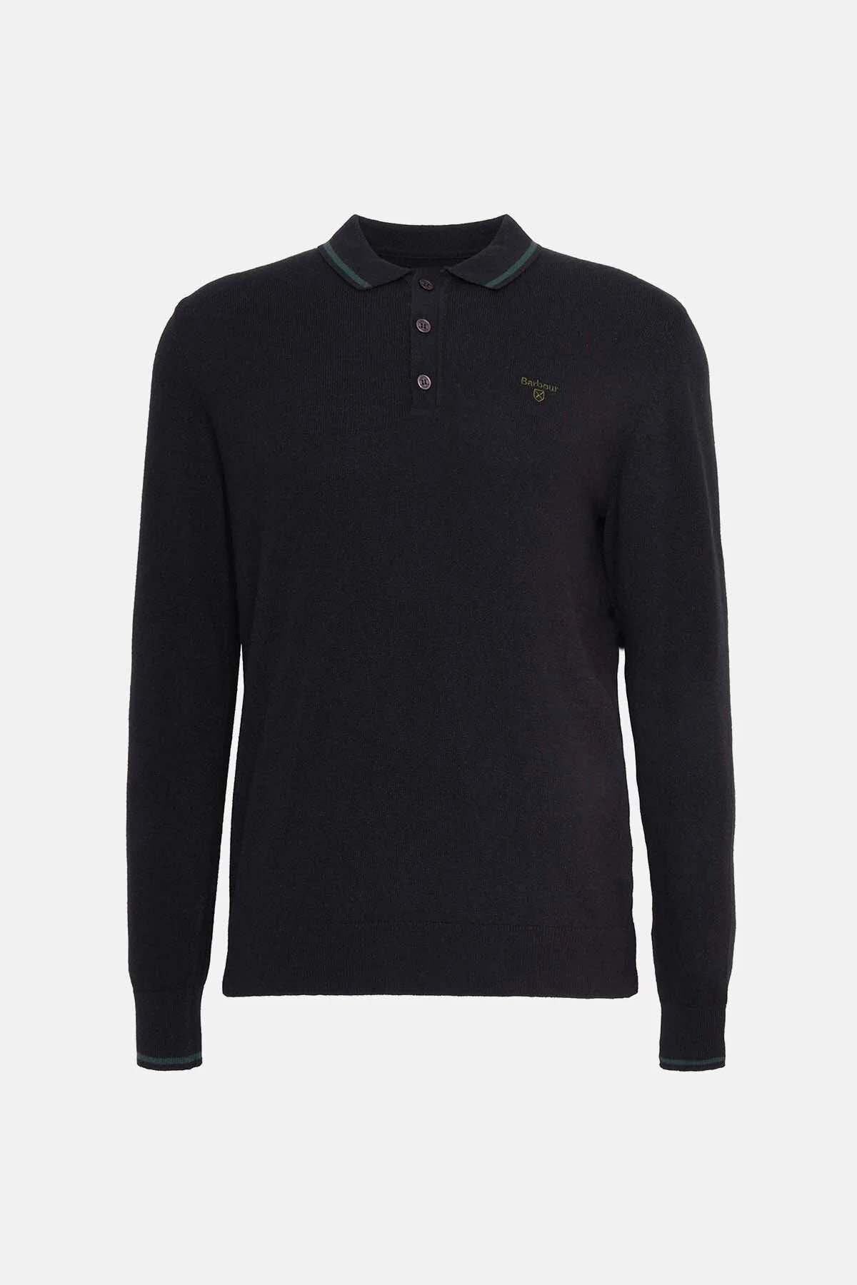 Nocton Knitted Long-Sleeved Polo Shirt - BLACK