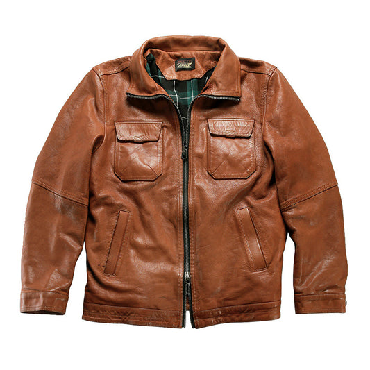 American style casual genuine goatskin leather jacket-J19