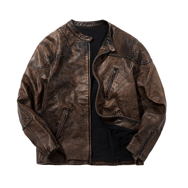 Retro Venom Plus Size Genuine Leather Motorcycle Jacket-J57