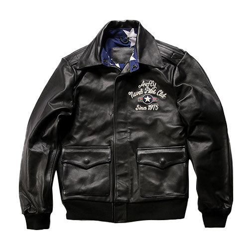Pilot's leather jacket with embroidery-J12