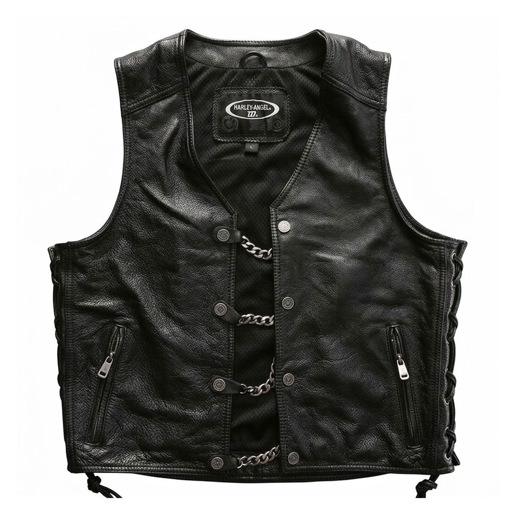 Harley vest steel chain genuine leather vest-J34
