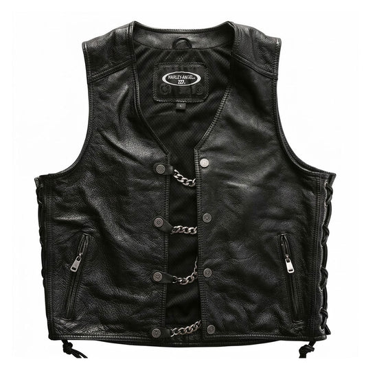 Harley vest steel chain genuine leather vest-J34