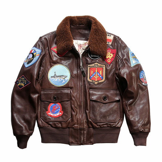 TOP-FUN Leather Bomber Jacket-J10