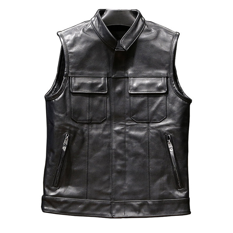 Sons of Anarchy Motorrad-Lederweste mit Stehkragen - J33