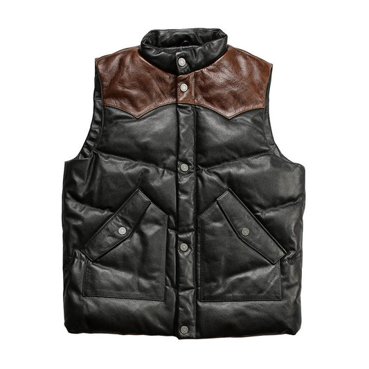 Vintage Cowhide Leather Down Vest-J35