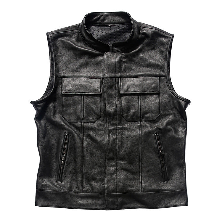 Classic Cowhide Motorcycle Vest-J58