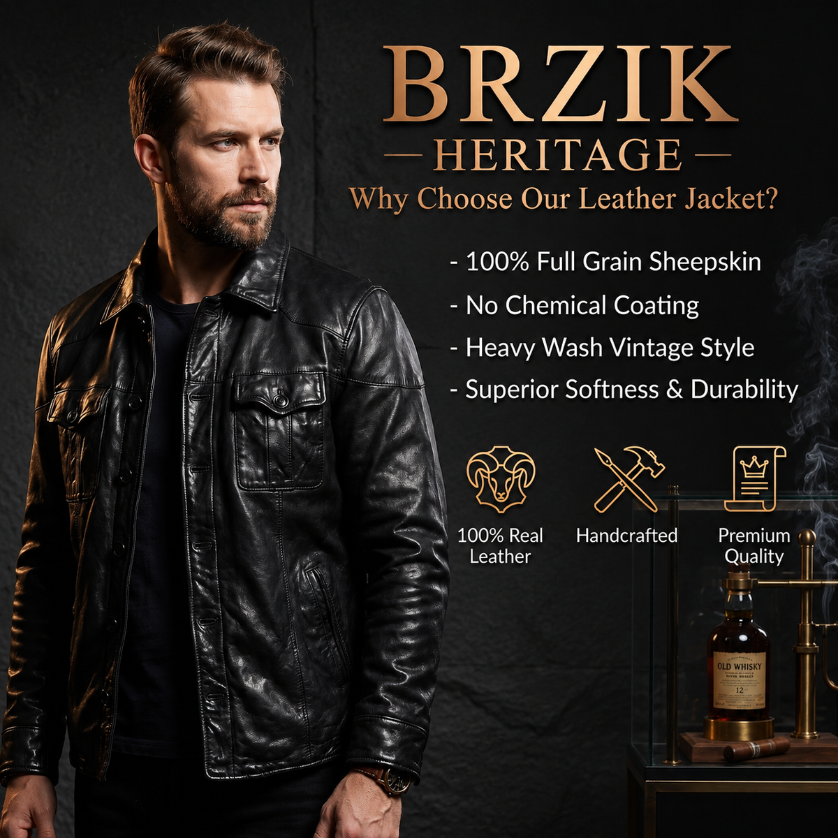 Luxury Vintage Casual Genuine Leather Jacket - J25