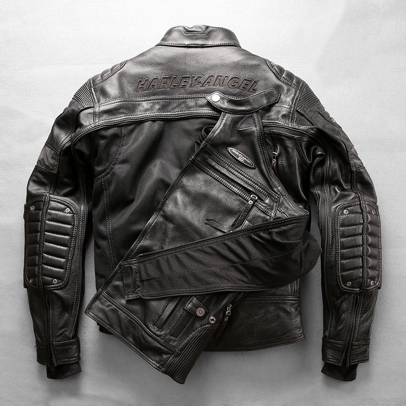 Detachable 4-piece cowhide motorcycle leather jacket-J29