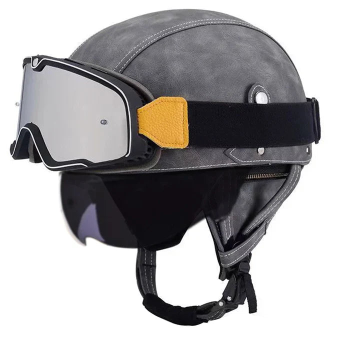 DOT Retro German Style Half Helmet-Gray-H05