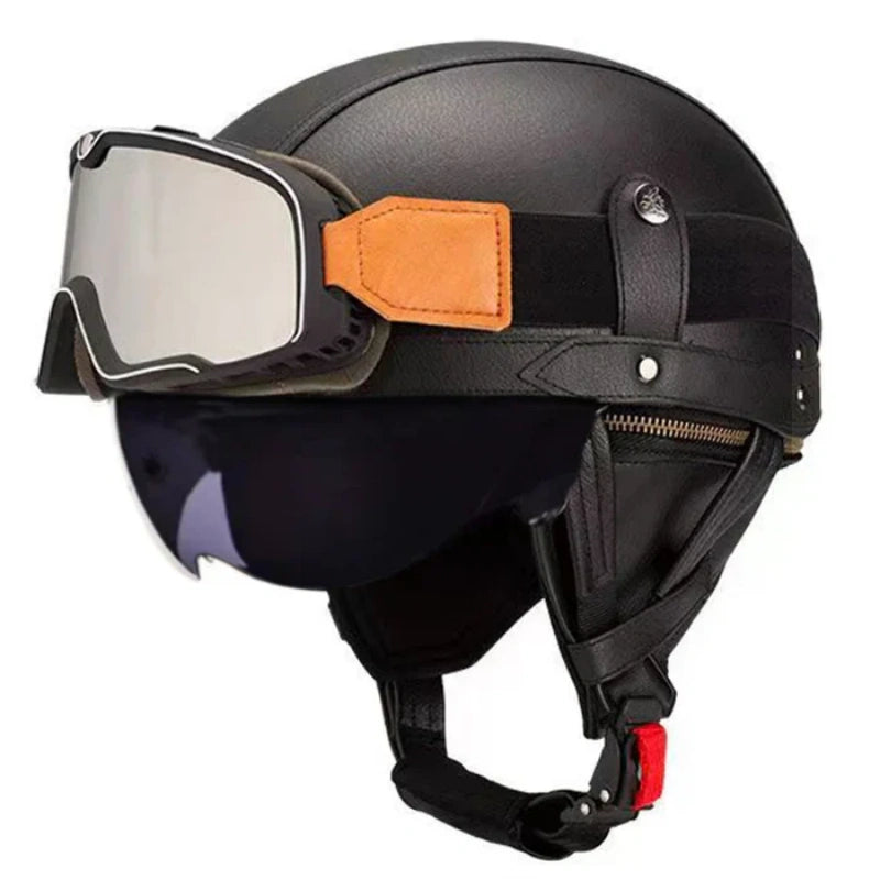 DOT Retro German Style Half Helmet-Black-H04