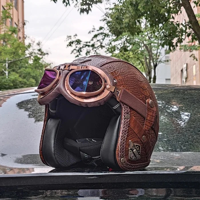 Retro Matte Leather Motorcycle Half Helmet-H25