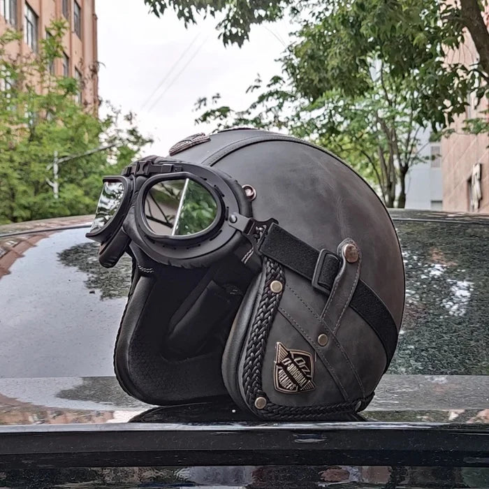 Retro Matte Leather Motorcycle Half Helmet-H25