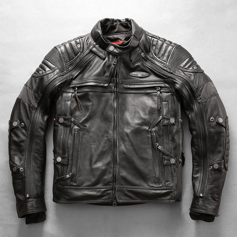 Detachable 4-piece cowhide motorcycle leather jacket-J29