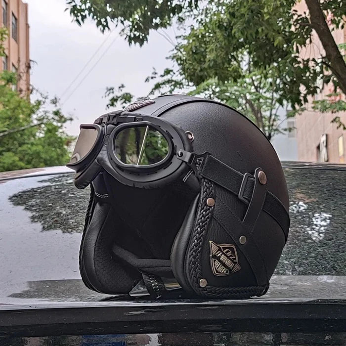 Retro Matte Leather Motorcycle Half Helmet-H25