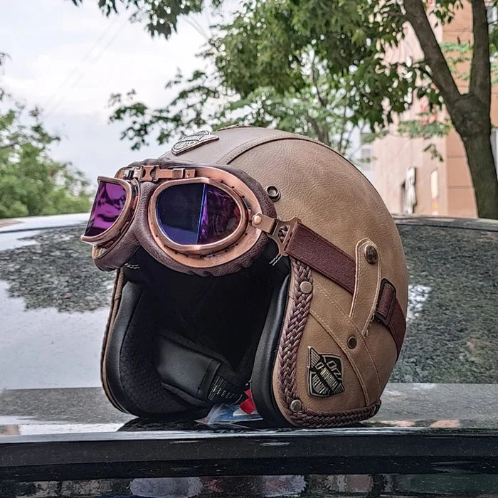 Retro Matte Leather Motorcycle Half Helmet-H25