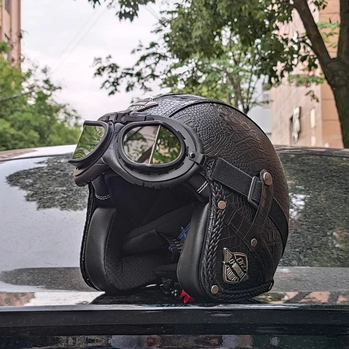 Retro Matte Leather Motorcycle Half Helmet-H25