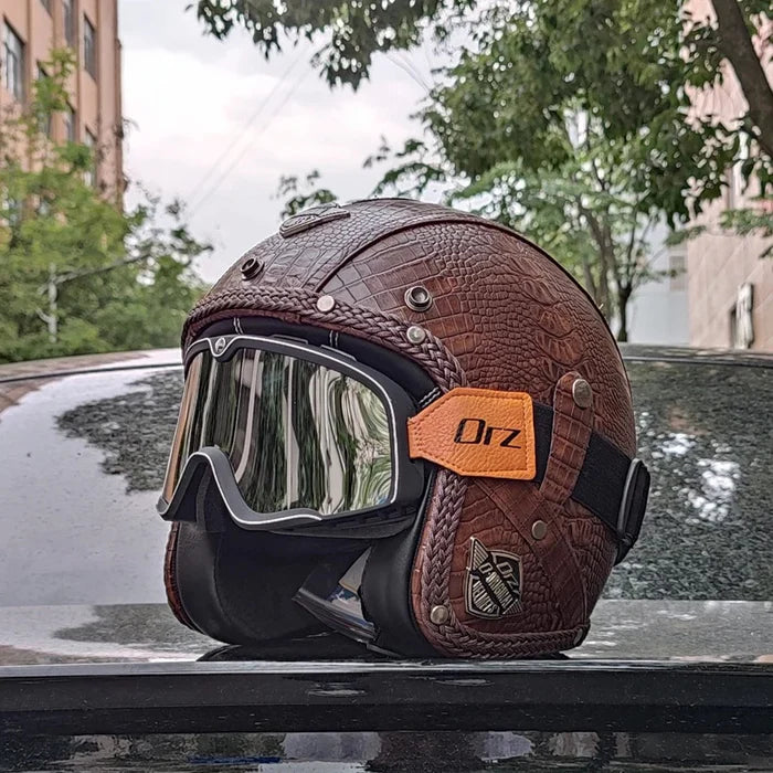 Retro Matte Leather Motorcycle Half Helmet-H25