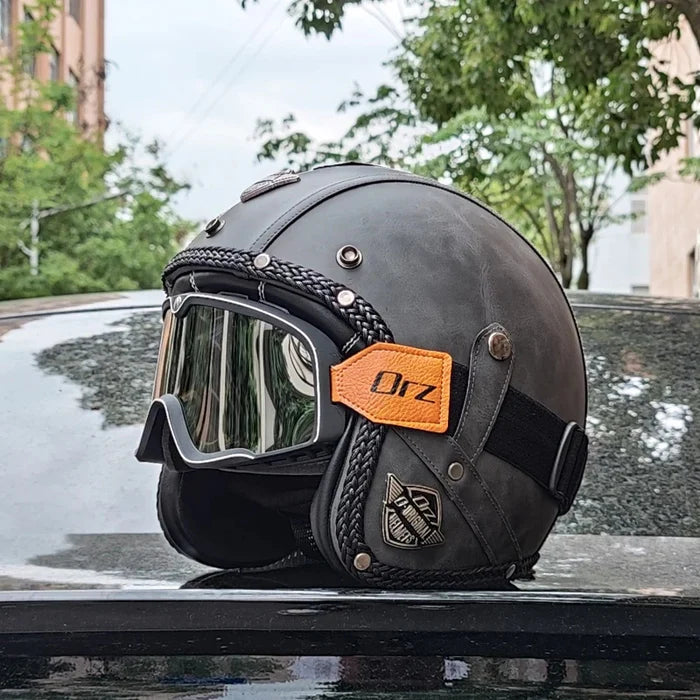 Retro Matte Leather Motorcycle Half Helmet-H25