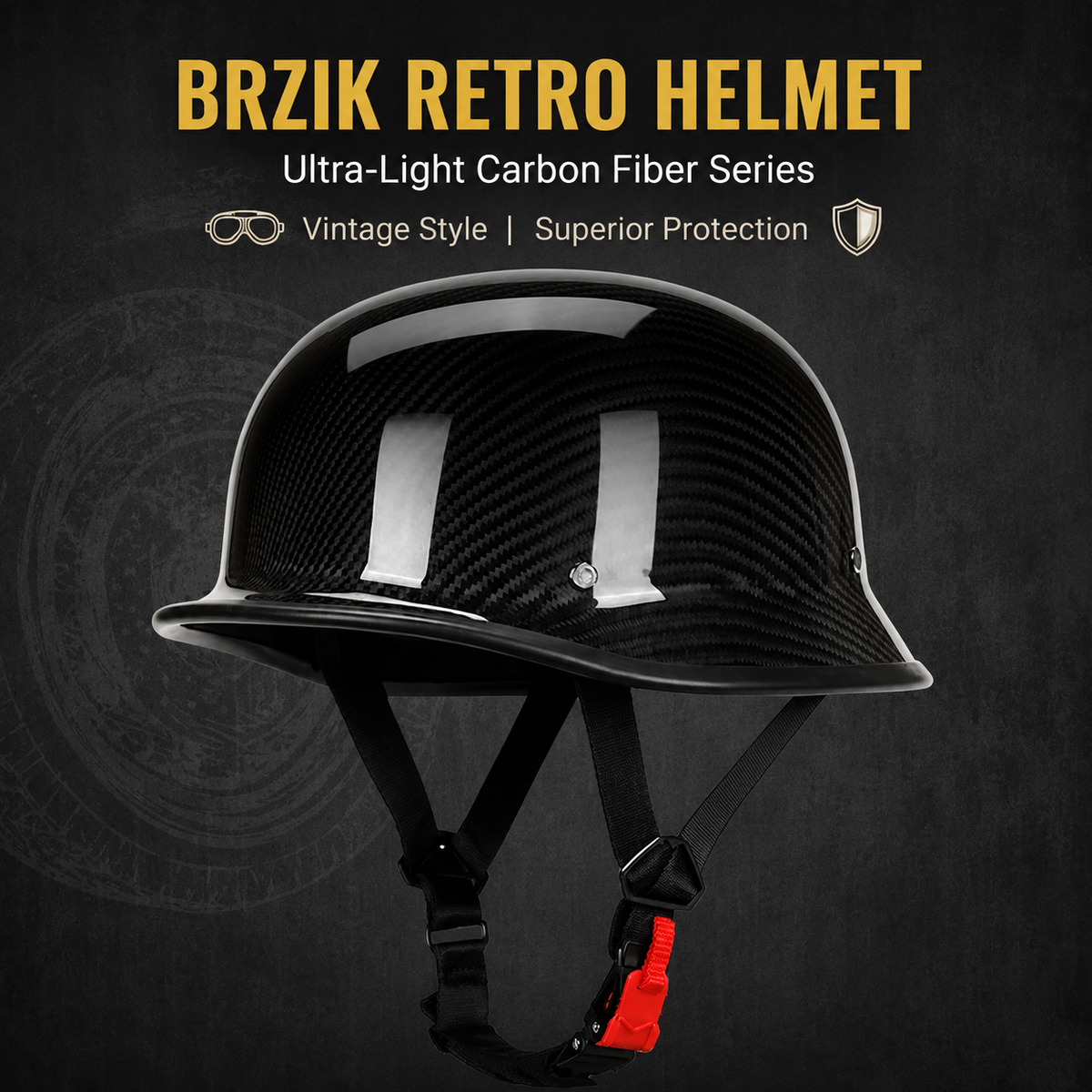 Retro German-Style Carbon Fiber Half Helmet - H24