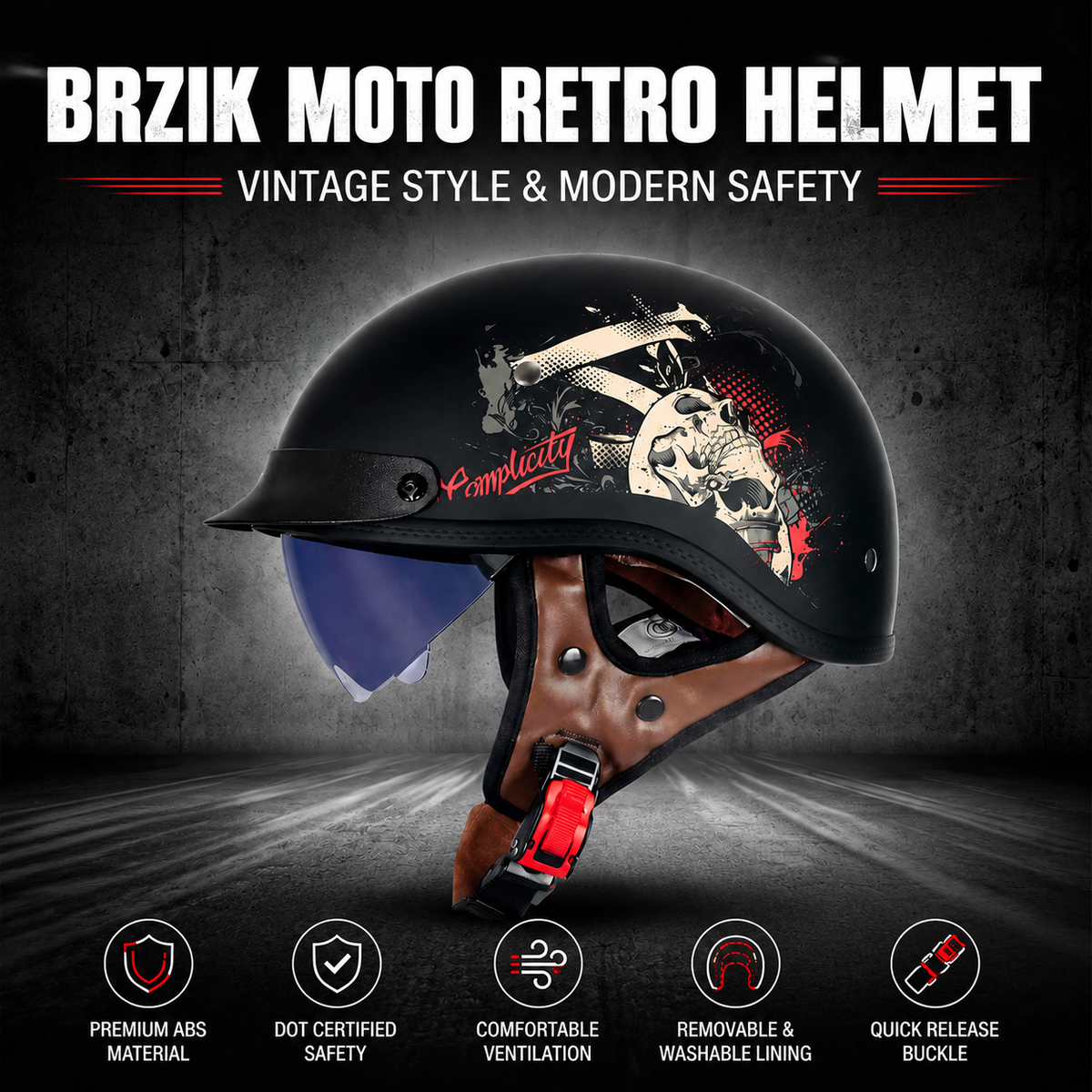 Retro-style cruiser motorcycle half helmet-H40