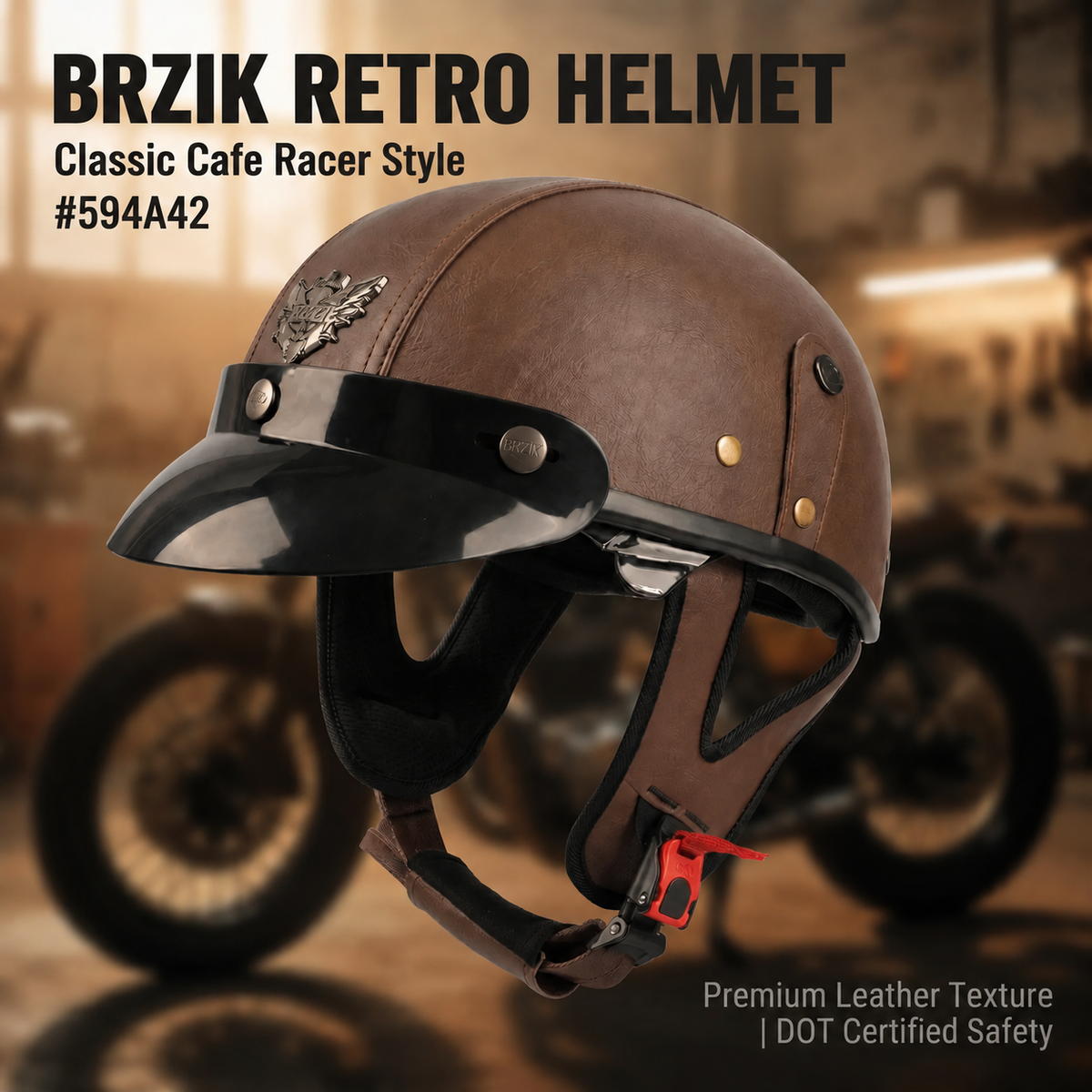 Retro cruiser motorcycle helmet with concealed inner visor-H45