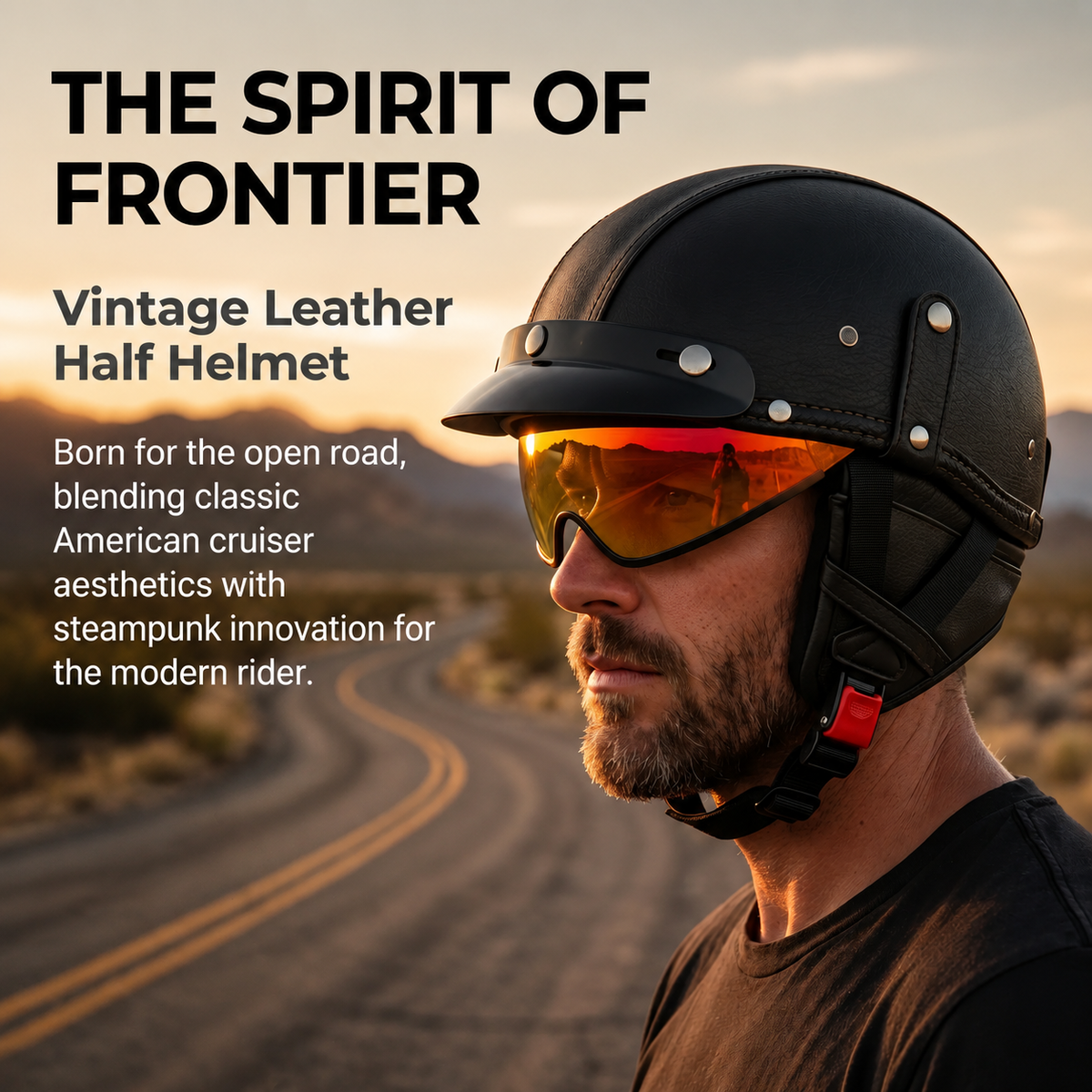 Retro open-back leather motorcycle helmet visor – H43