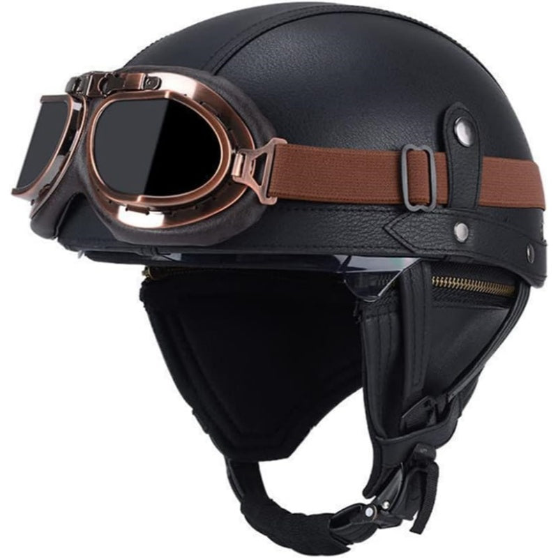 DOT Retro German Style Half Helmet-Black-H04
