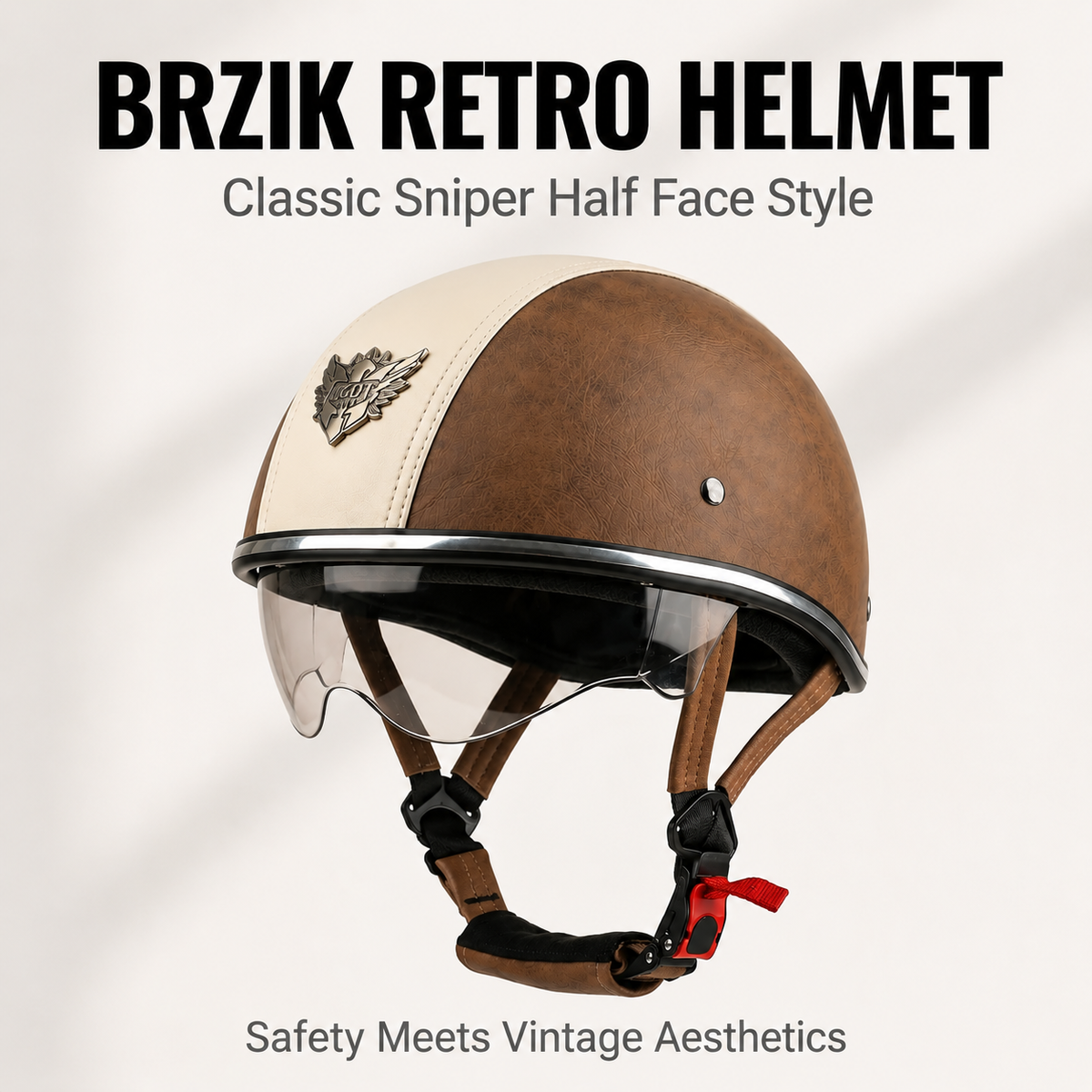 Retro two-tone cruiser motorcycle helmet with goggles-H42