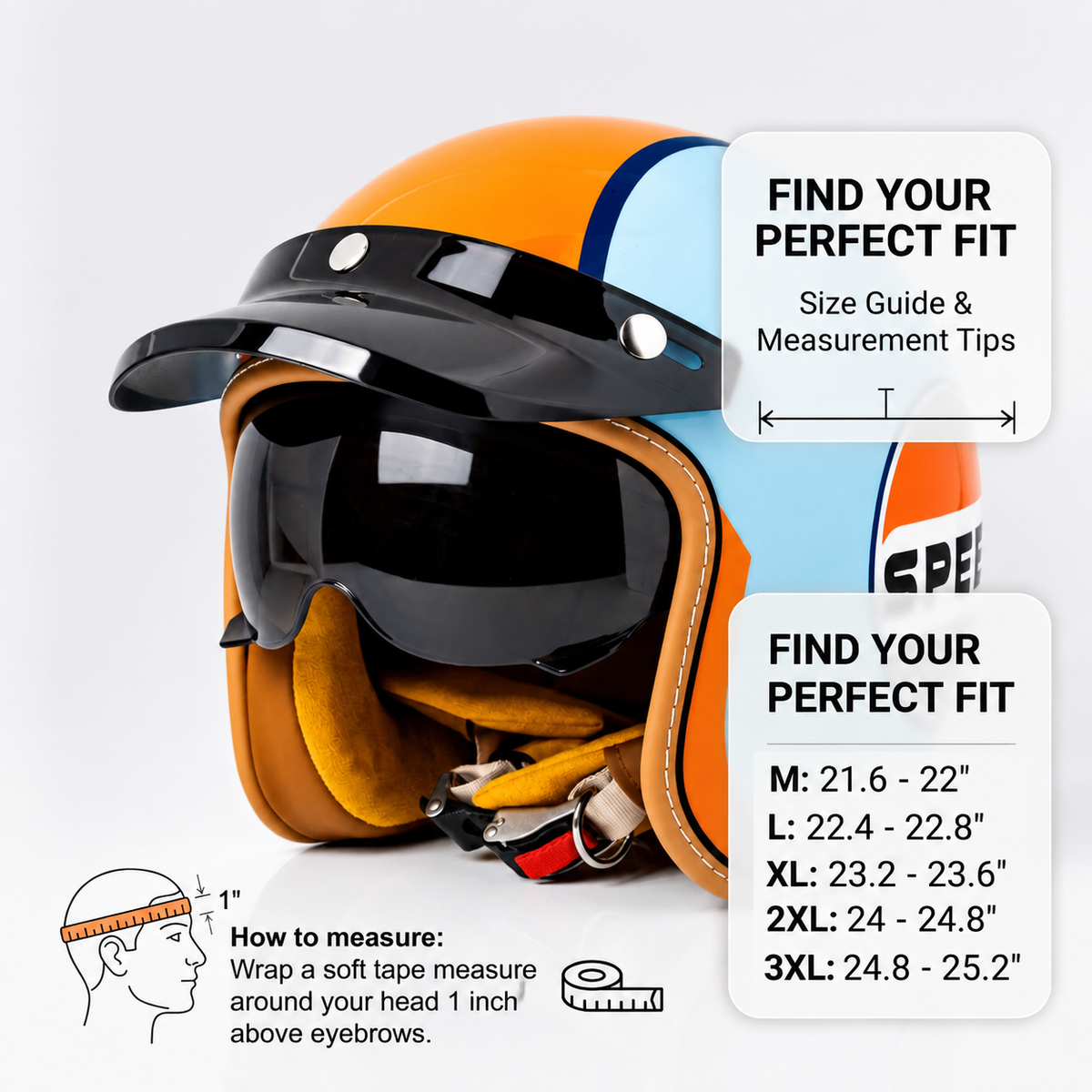 Retro open-face motorcycle helmet with sun visor-H36