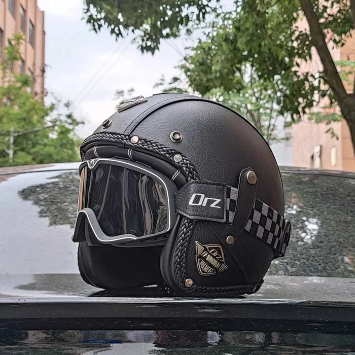 Retro Matte Leather Motorcycle Half Helmet-H25