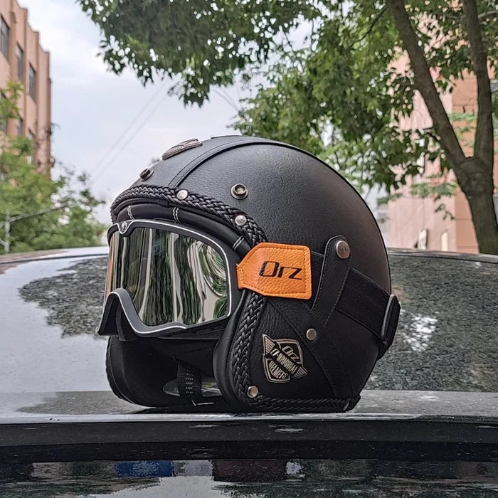 Retro Matte Leather Motorcycle Half Helmet-H25