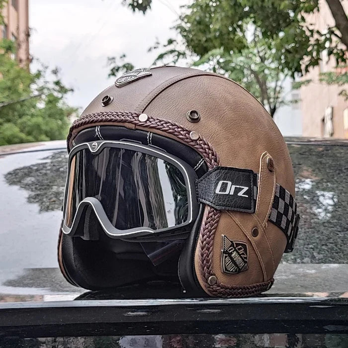 Retro Matte Leather Motorcycle Half Helmet-H25