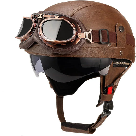 DOT Retro German Style Half Helmet-Brown-H03