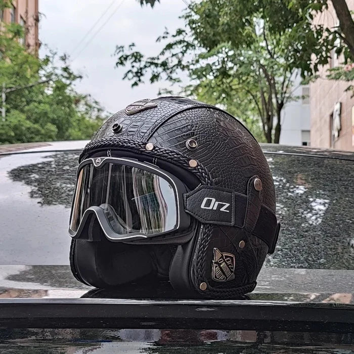 Retro Matte Leather Motorcycle Half Helmet-H25