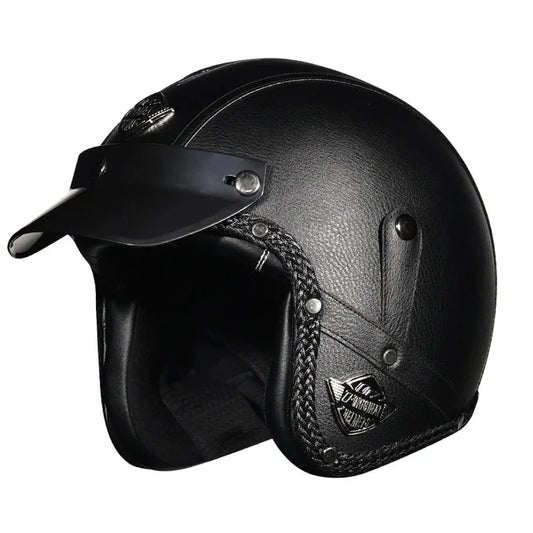 Retro Matte Leather Motorcycle Half Helmet-H25