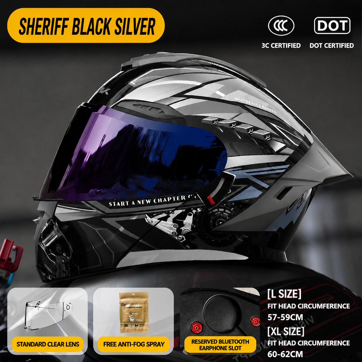 Sheriff Flip Up Motorcycle Helmet-H32