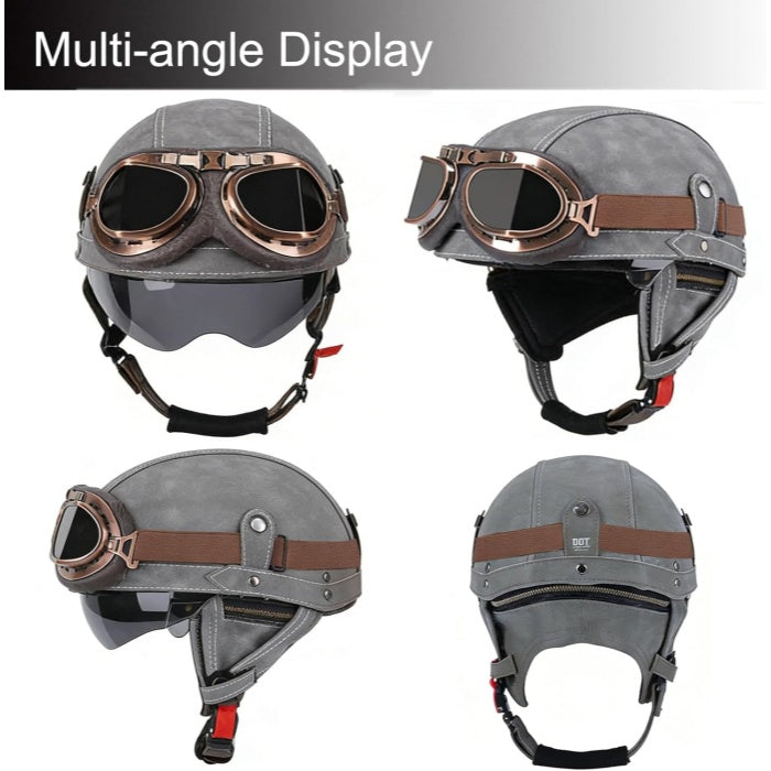 DOT Retro German Style Half Helmet-Gray-H05