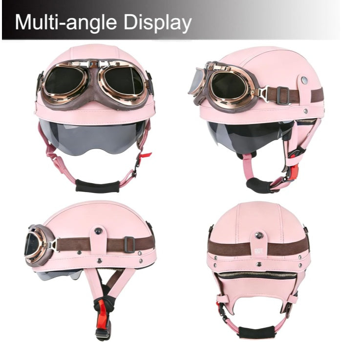 DOT Retro German Style Half Helmet-Pink-H08