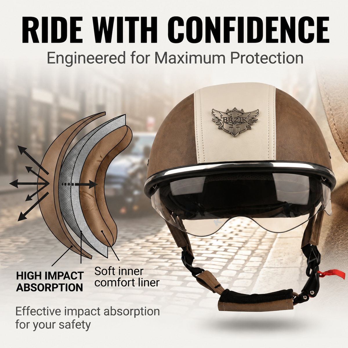 Retro two-tone cruiser motorcycle helmet with goggles-H42