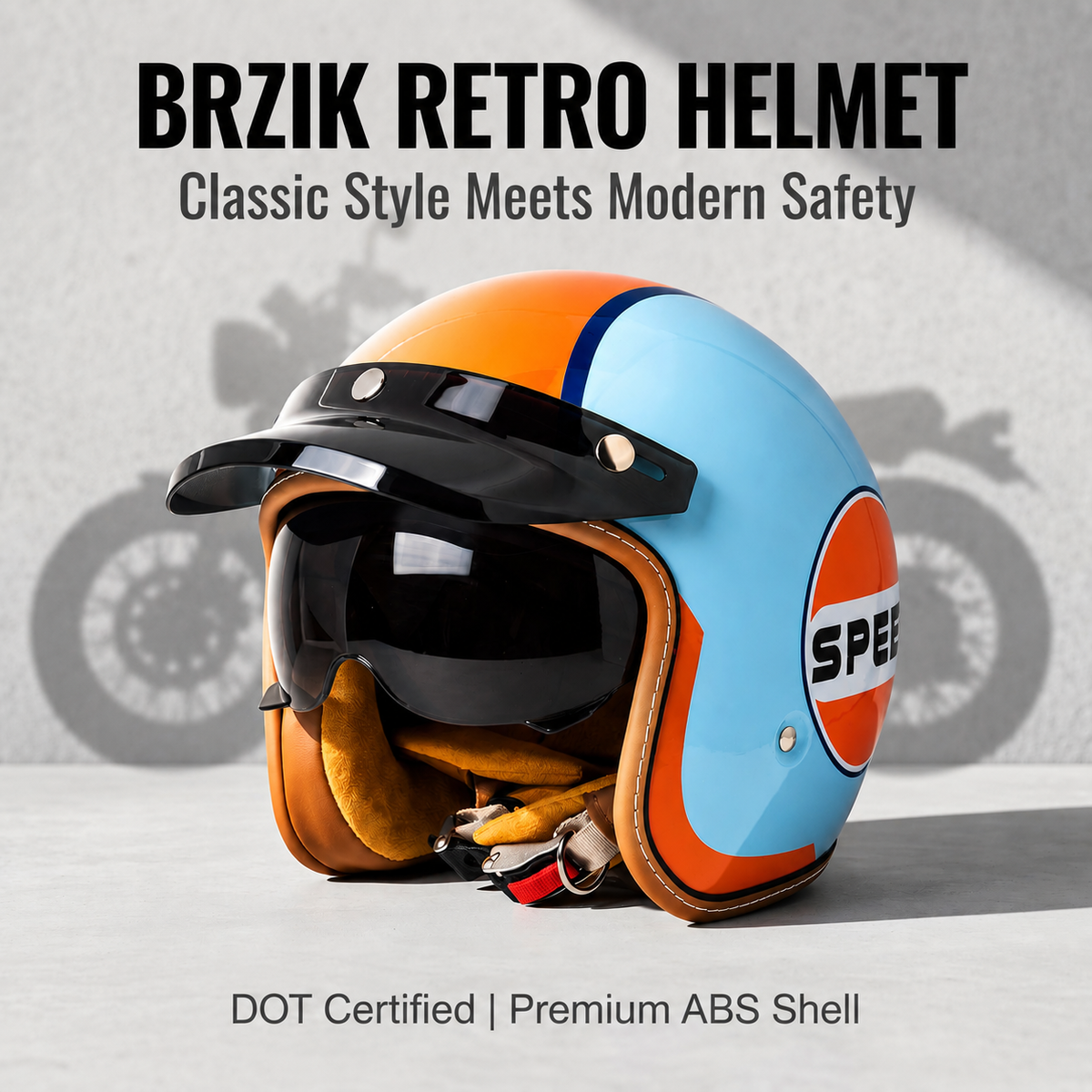 Retro open-face motorcycle helmet with sun visor-H36