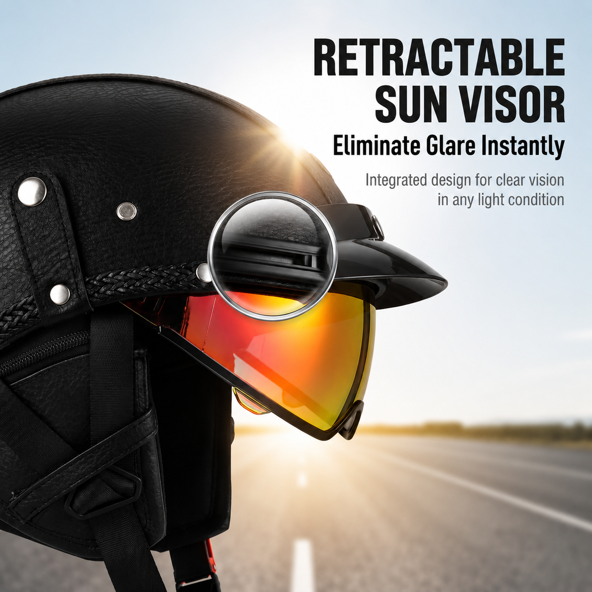 Retro open-back leather motorcycle helmet visor – H43