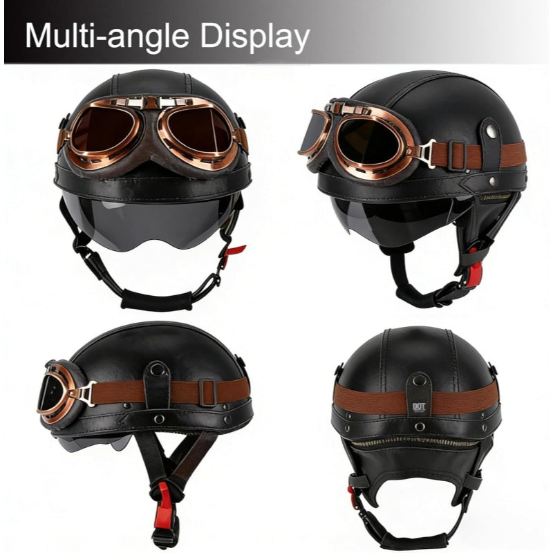 DOT Retro German Style Half Helmet-Black-H04