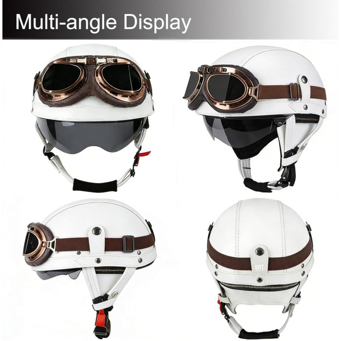 DOT Retro German Style Half Helmet-White-H07