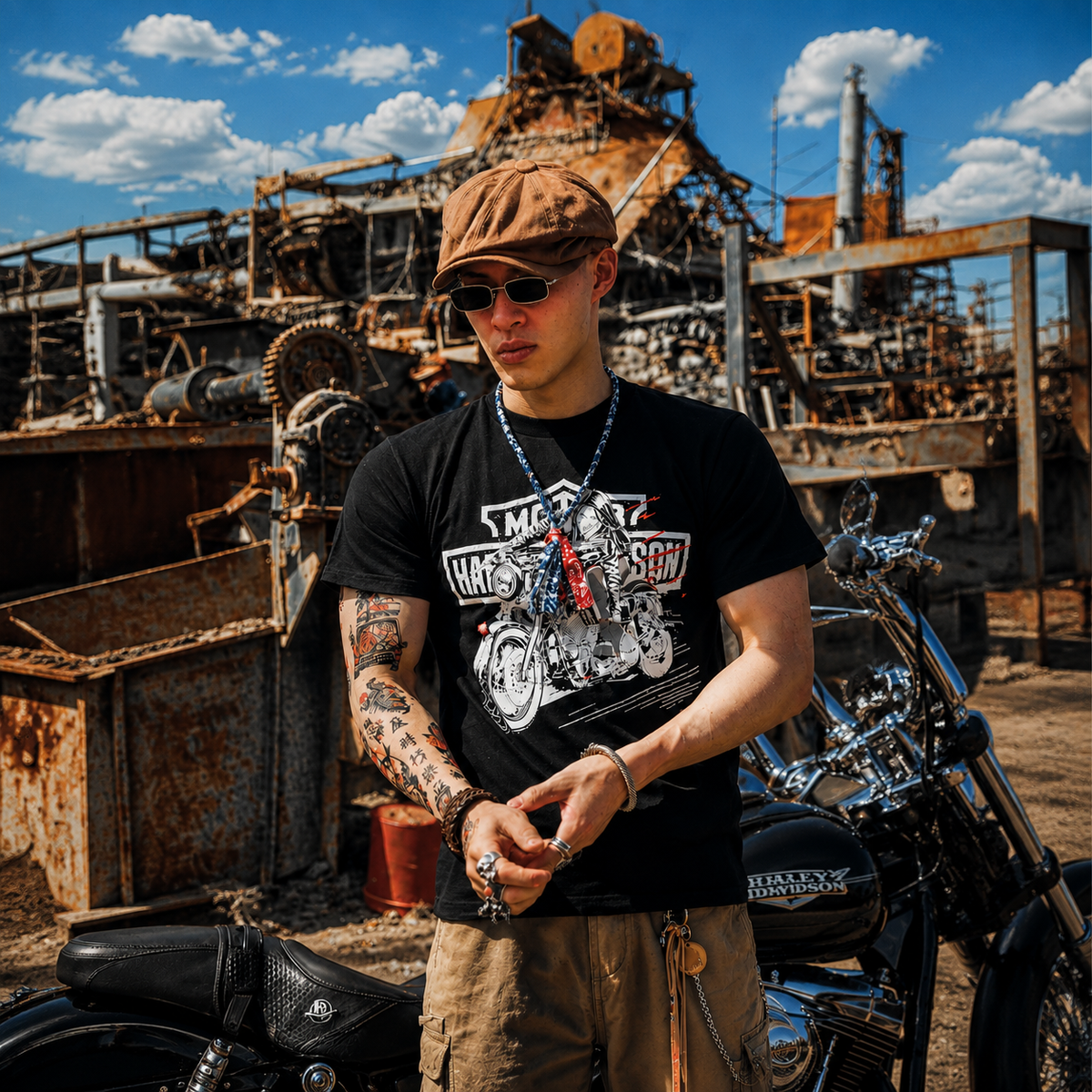 Men's Pure Cotton Vintage Biker Graphic T-Shirt - T02